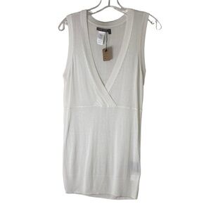 Tex by MaxAzria White Deep V-Neck Knit Sleeveless Classic Top Size S - HSH1149